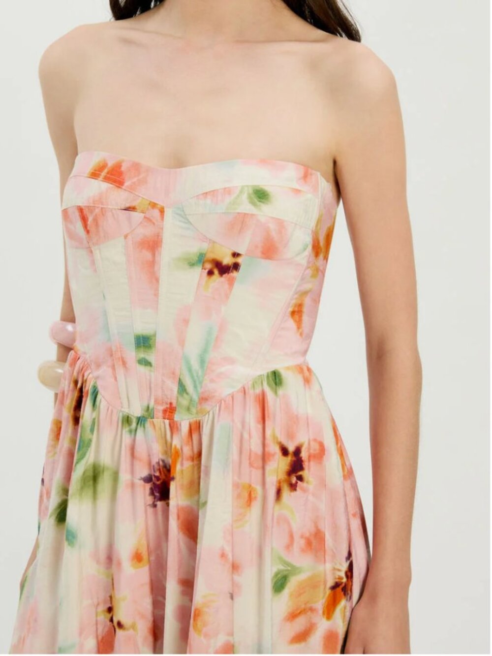 Bardot NWT Lola Corset Midi Dress in Pink Floral - Picture 3 of 5